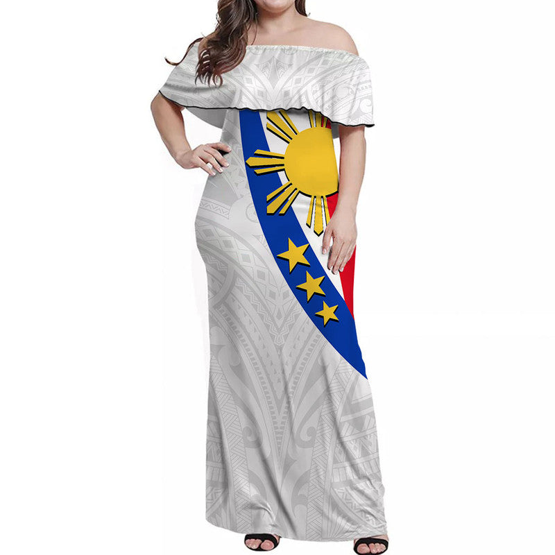 Pilipinas Off Shoulder Long Dress Simple Style - White LT6 Women White - Polynesian Pride