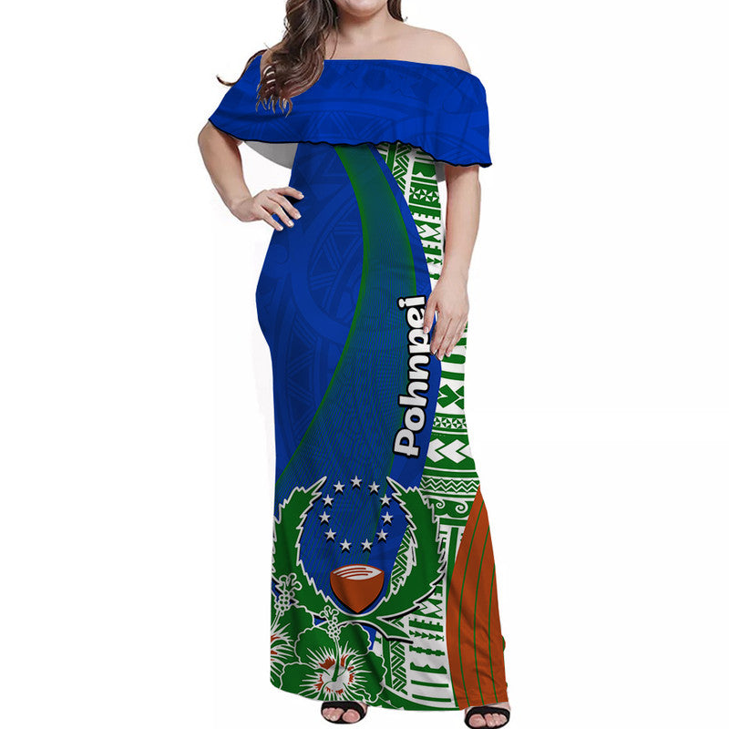 Pohnpei Of Micronesia Off Shoulder Long Dress Vibe Style LT6 Women Blue - Polynesian Pride