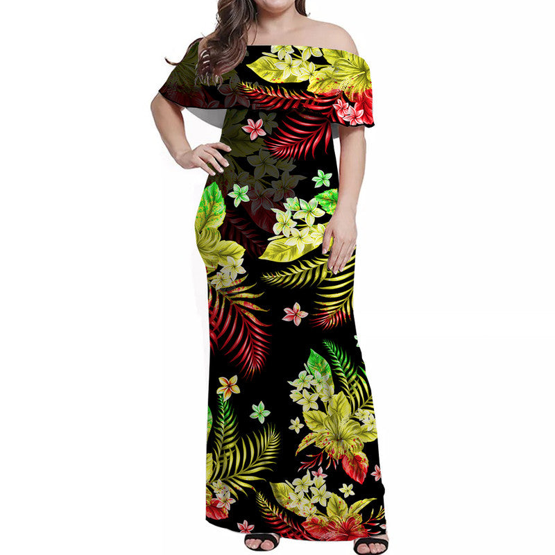 Hawaii Summer Colorful Off Shoulder Long Dress Reggage LT6 Women Reggage - Polynesian Pride