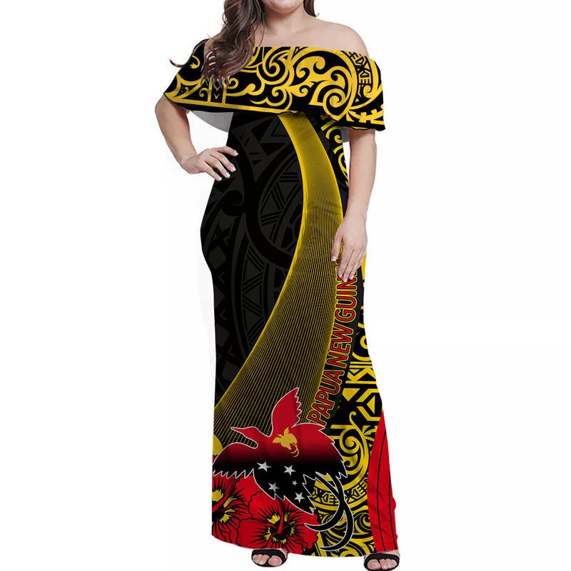 Papua New Guinea Off Shoulder Long Dress Vibe Style LT6 Women Black - Polynesian Pride