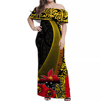 Papua New Guinea Off Shoulder Long Dress Vibe Style LT6 Women Black - Polynesian Pride