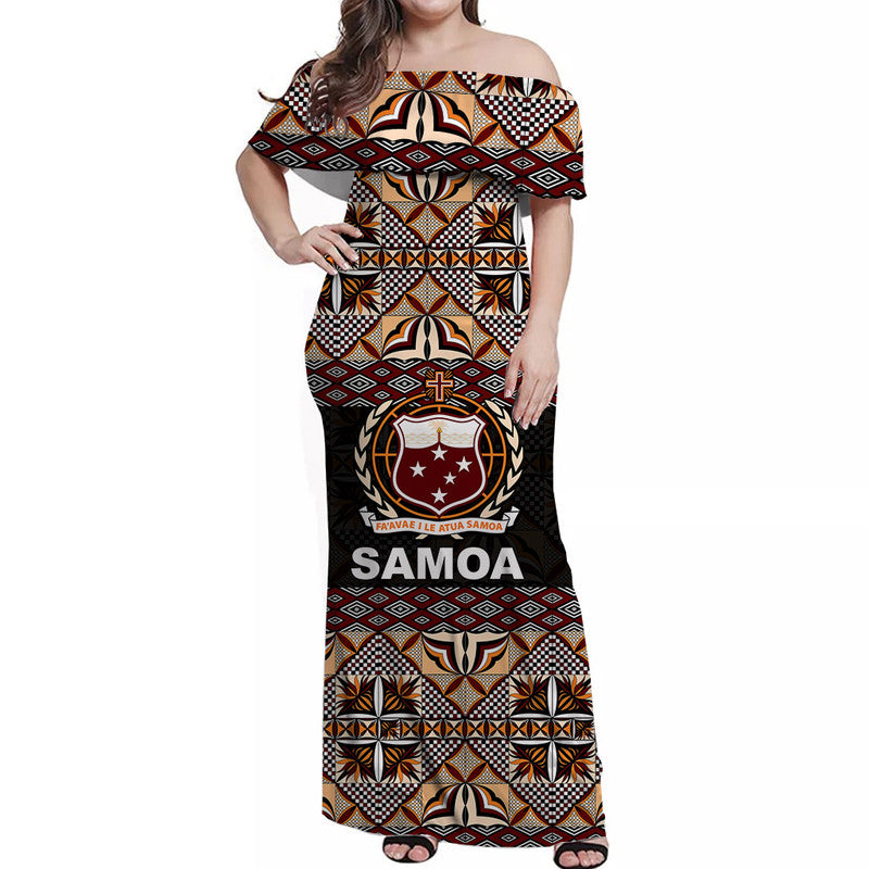 Samoa Long Dress Siapo Patterns LT6 Women Black - Polynesian Pride