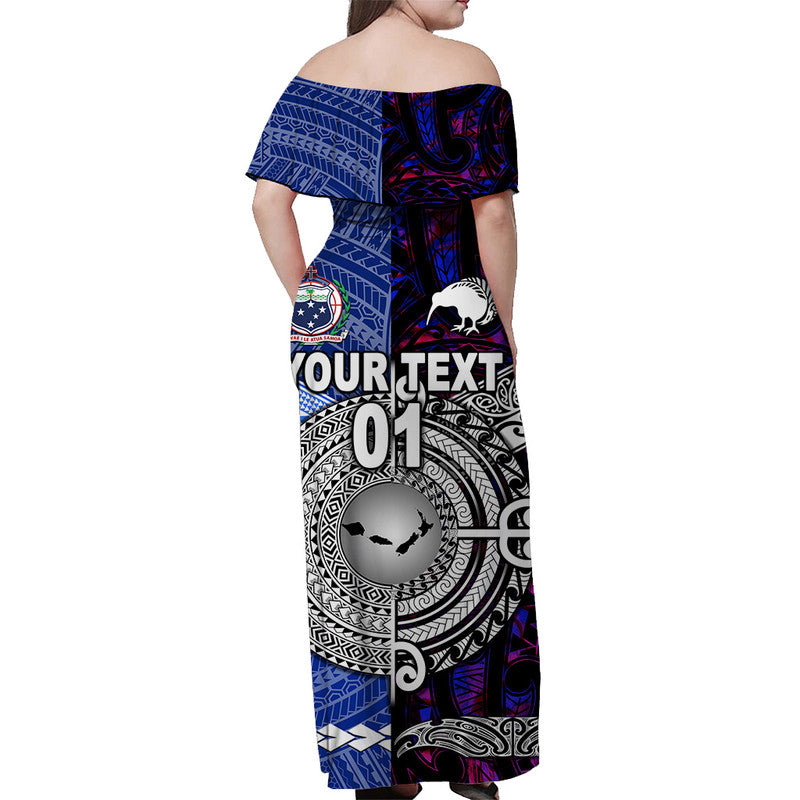 (Custom Personalised) Samoa And New Zealand Off Shoulder Long Dress Together - Purple LT8 - Polynesian Pride