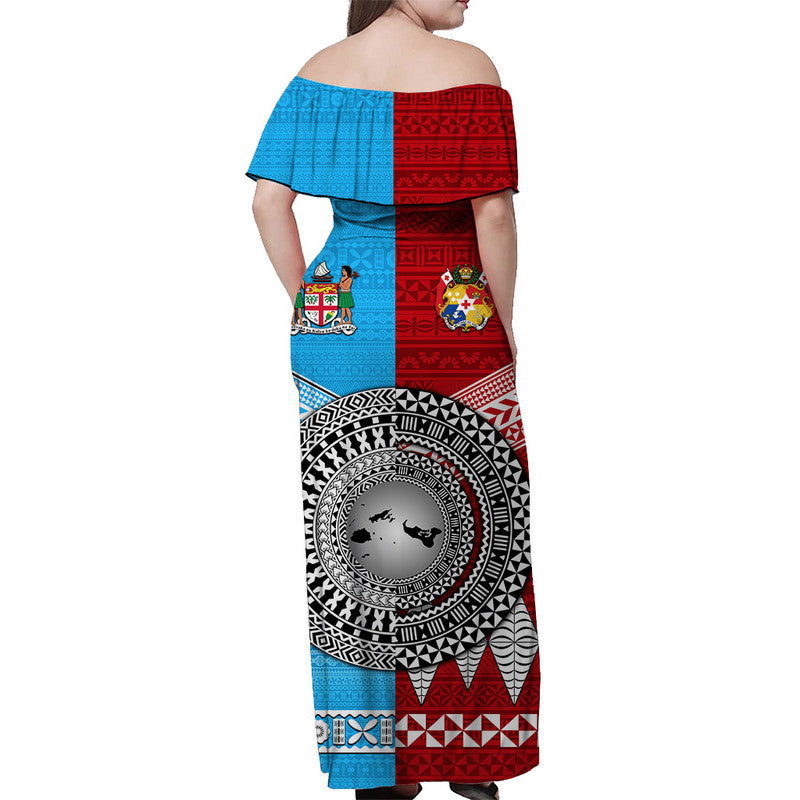 Tonga Ngatu And Fiji Tapa Off Shoulder Long Dress Together LT8 - Polynesian Pride