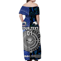 (Custom Personalised) Samoa And New Zealand Off Shoulder Long Dress Together - Blue LT8 - Polynesian Pride
