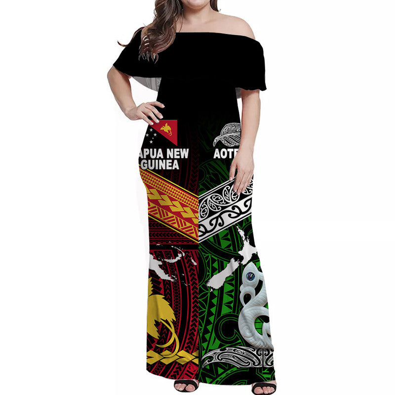 New Zealand And Papua New Guinea Off Shoulder Long Dress Together - Green LT8 Women Green - Polynesian Pride