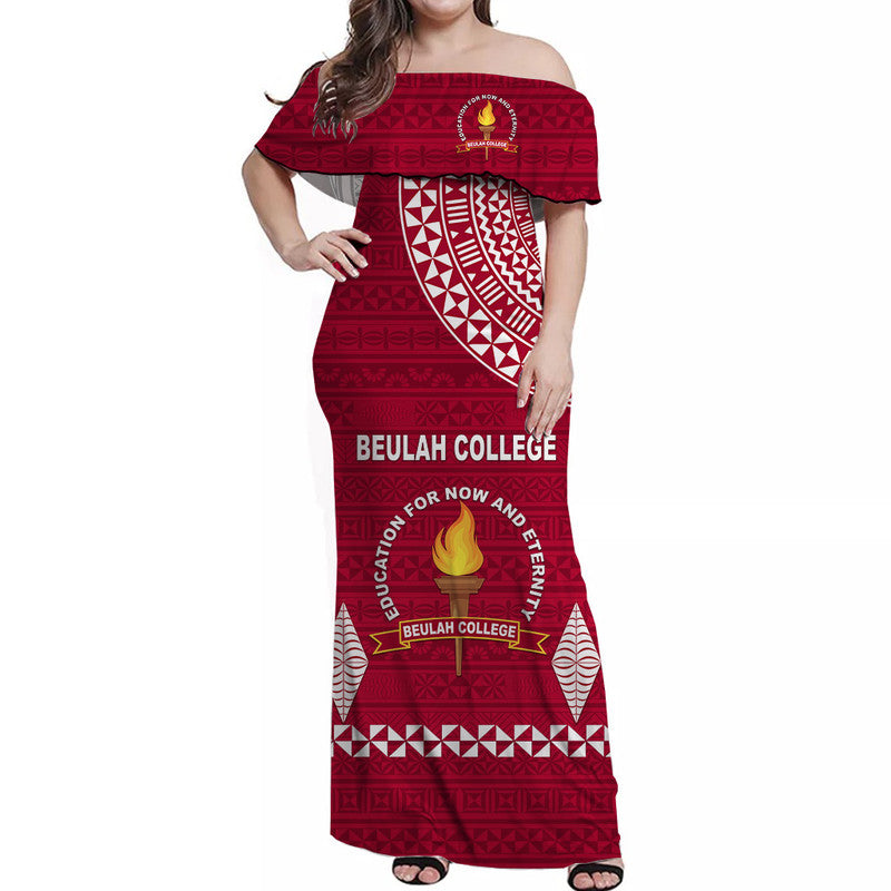 (Custom Personalised) Tonga Beulah College Off Shoulder Long Dress Simple Style LT8 - Polynesian Pride