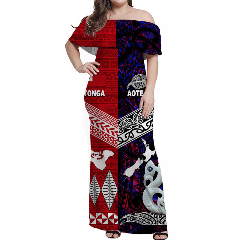 New Zealand And Tonga Off Shoulder Long Dress Together - Purple LT8 Women Purple - Polynesian Pride