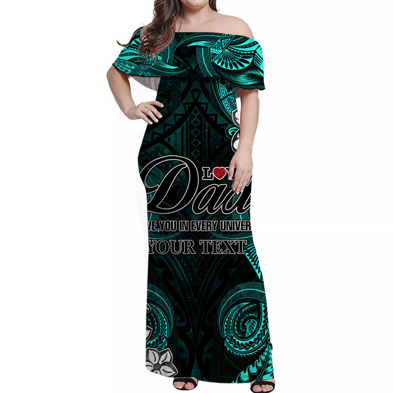 (Custom Personalised) Polynesian Fathers Day Off Shoulder Long Dress I Love You In Every Universe - Turquoise LT8 Women Turquoise - Polynesian Pride