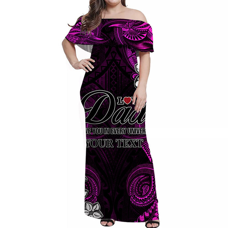 (Custom Personalised) Polynesian Fathers Day Off Shoulder Long Dress I Love You In Every Universe - Pink LT8 Women Pink - Polynesian Pride