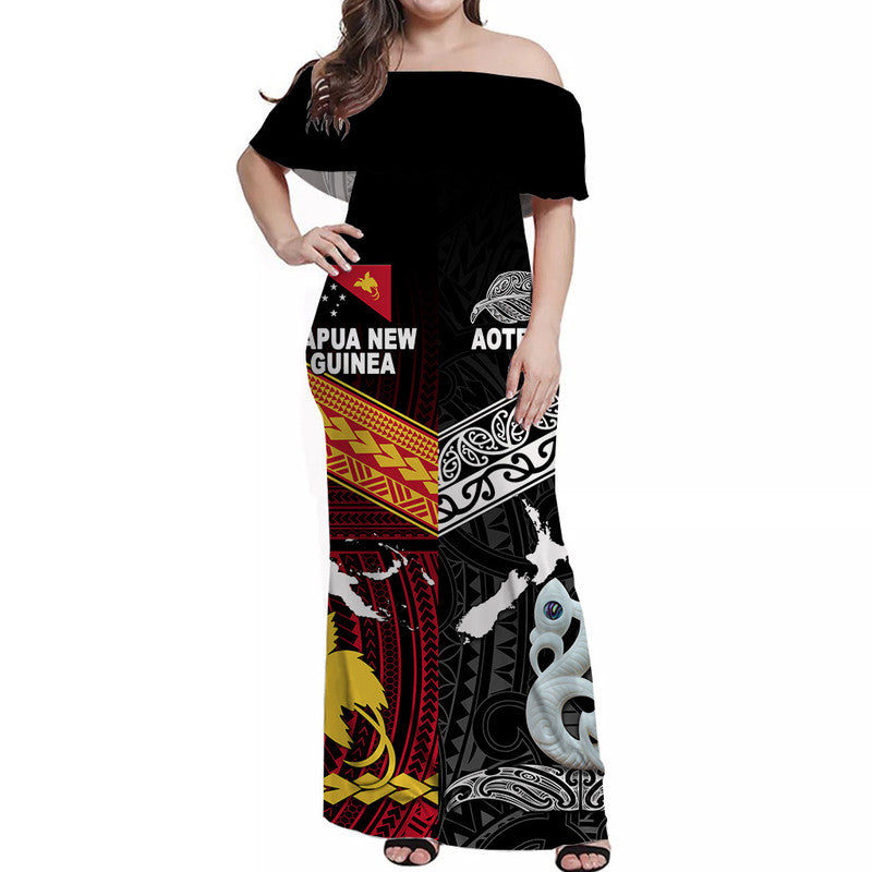 New Zealand And Papua New Guinea Off Shoulder Long Dress Together - Black LT8 Women Black - Polynesian Pride