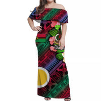 Vanuatu Shefa Off Shoulder Long Dress Independence Be Proud LT8 Women Blue - Polynesian Pride
