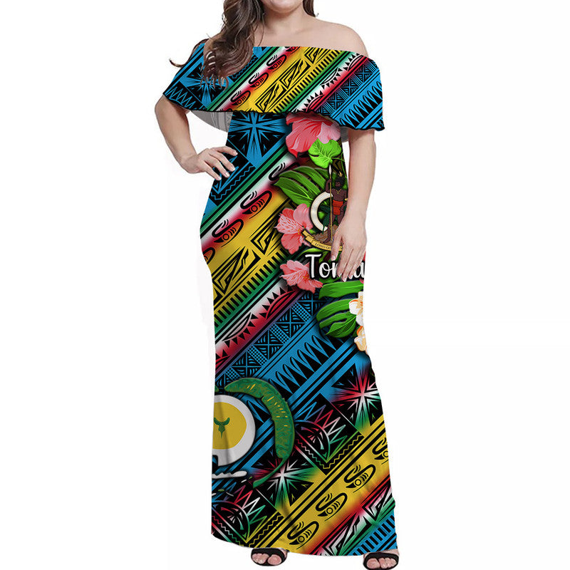 Vanuatu Torba Off Shoulder Long Dress Independence Be Proud LT8 Women Blue - Polynesian Pride