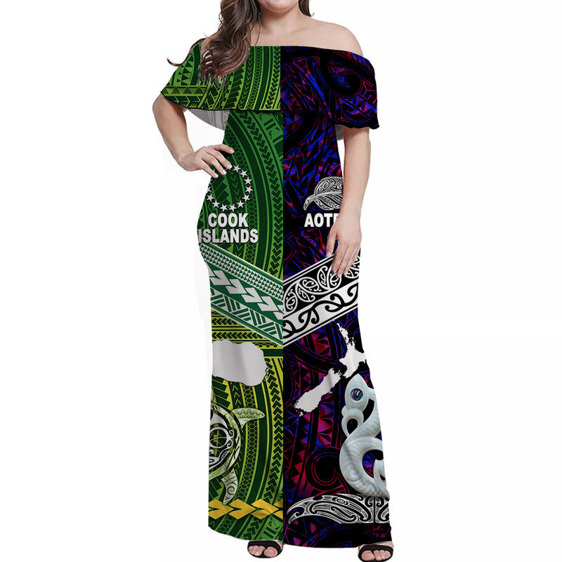 New Zealand And Cook Islands Off Shoulder Long Dress Together - Purple LT8 Women Purple - Polynesian Pride