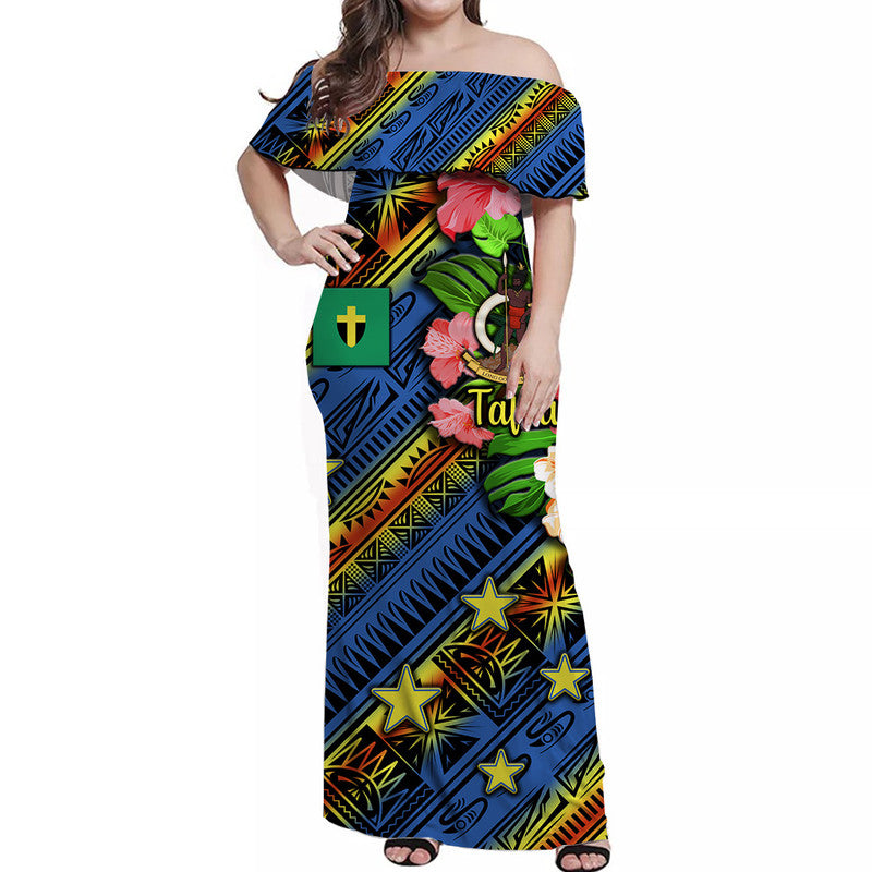 (Custom Personalised) Vanuatu Tafea Off Shoulder Long Dress Independence Be Proud LT8 Women Blue - Polynesian Pride