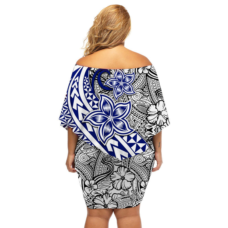 Traditional Polynesian Tribal Tattoo Retro Women Off shoulder Short Dress Blue LT9 - Polynesian Pride