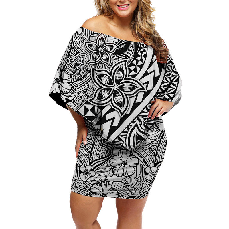 Traditional Polynesian Tribal Tattoo Retro Women Off shoulder Short Dress Black LT9 Women Black - Polynesian Pride