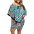 Traditional Polynesian Tribal Tattoo Retro Women Off shoulder Short Dress Turquoise LT9 Women Turquoise - Polynesian Pride