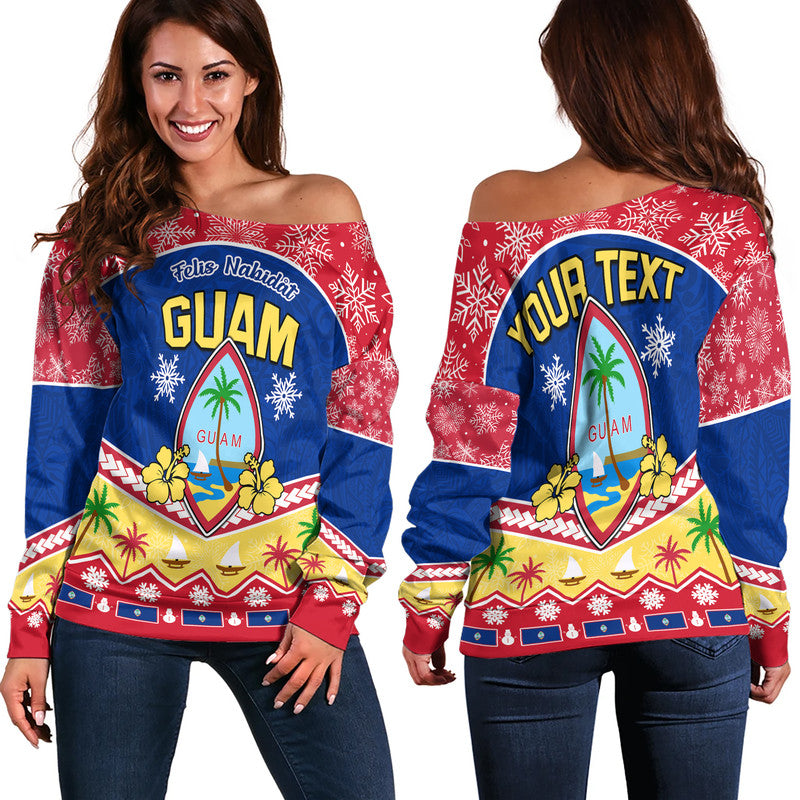 (Custom Personalised) Guam Tribal Polynesian Christmas Vibe Women Off Shoulder Sweater LT9 Women Blue - Polynesian Pride