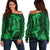 (Custom Personalised) Hawaii Women Off Shoulder Sweater Shark and Turtle Mix Kakau Green LT9 Women Green - Polynesian Pride