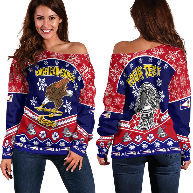 (Custom Personalised) American Samoa Tribal Polynesian Christmas Vibe Women Off Shoulder Sweater LT9 Women Red - Polynesian Pride