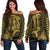 (Custom Personalised) Hawaii Women Off Shoulder Sweater Shark and Turtle Mix Kakau Gold LT9 Women Gold - Polynesian Pride