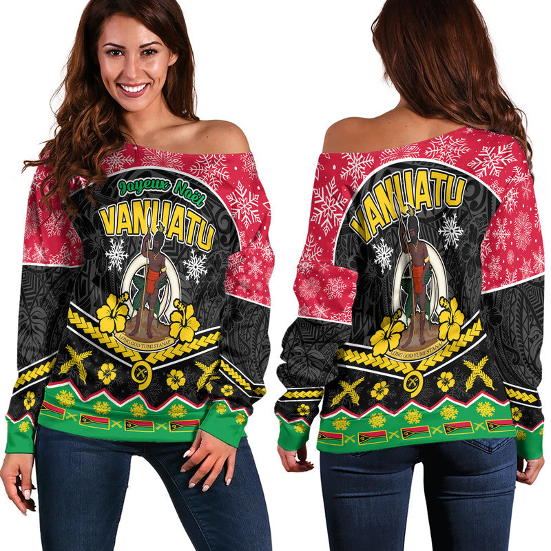 Vanuatu Tribal Polynesian Christmas Vibe Women Off Shoulder Sweater LT9 Women Red - Polynesian Pride