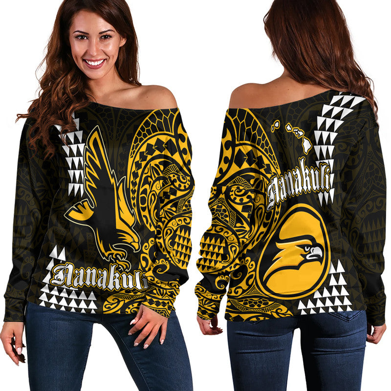 Hawaii Nanakuli High School Women Off Shoulder Sweater Tribal Kakau LT9 Women Yellow - Polynesian Pride