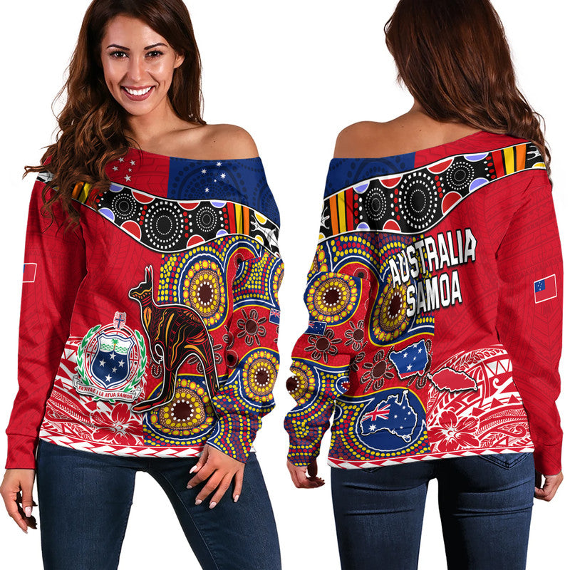 Australia Aboriginal and Samoa Polynesian Women Off Shoulder Sweater Boomerang LT9 Women Red - Polynesian Pride