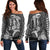 Hawaii Women Off Shoulder Sweater Shark and Turtle Mix Kakau LT9 Women Black - Polynesian Pride