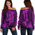 Hawaii Women Off Shoulder Sweater Shark and Turtle Mix Kakau Purple LT9 Women Purple - Polynesian Pride