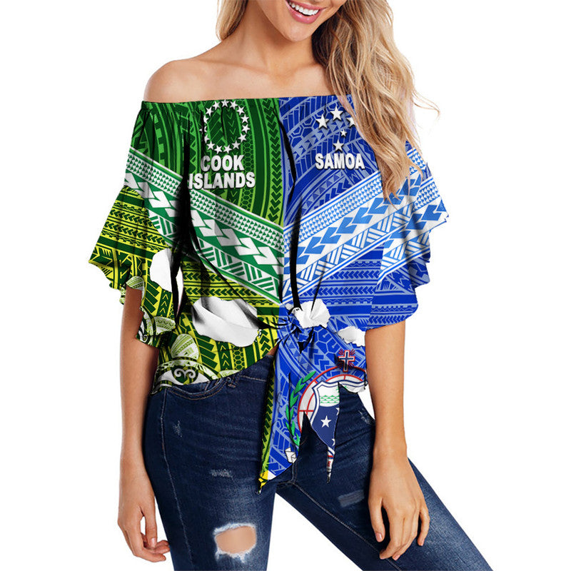 Samoa And Cook Islands Off Shoulder Waist Wrap Top Together LT8 Women Blue - Polynesian Pride