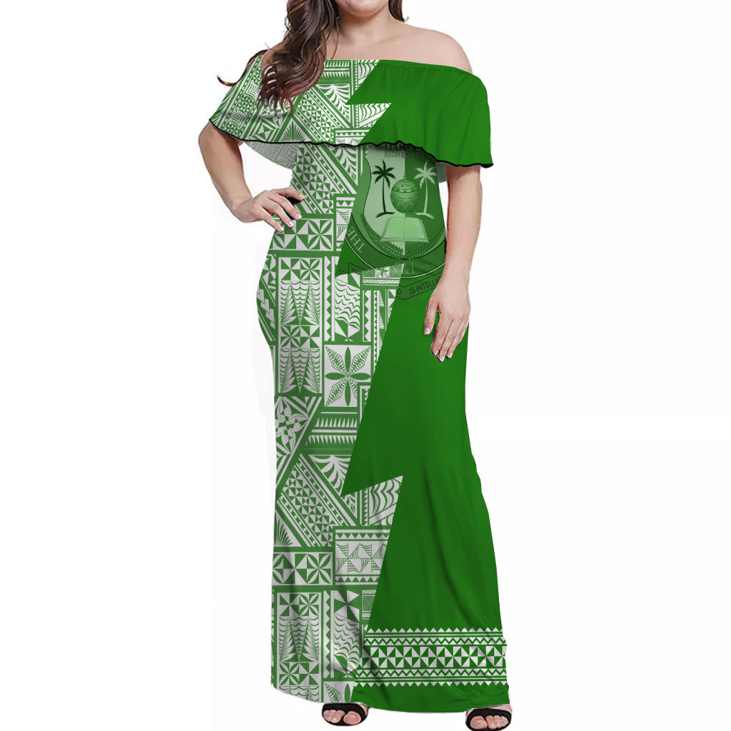 Tonga Liahona High School LHS Motto Off Shoulder Long Dress LT7 Unisex Green - Polynesian Pride