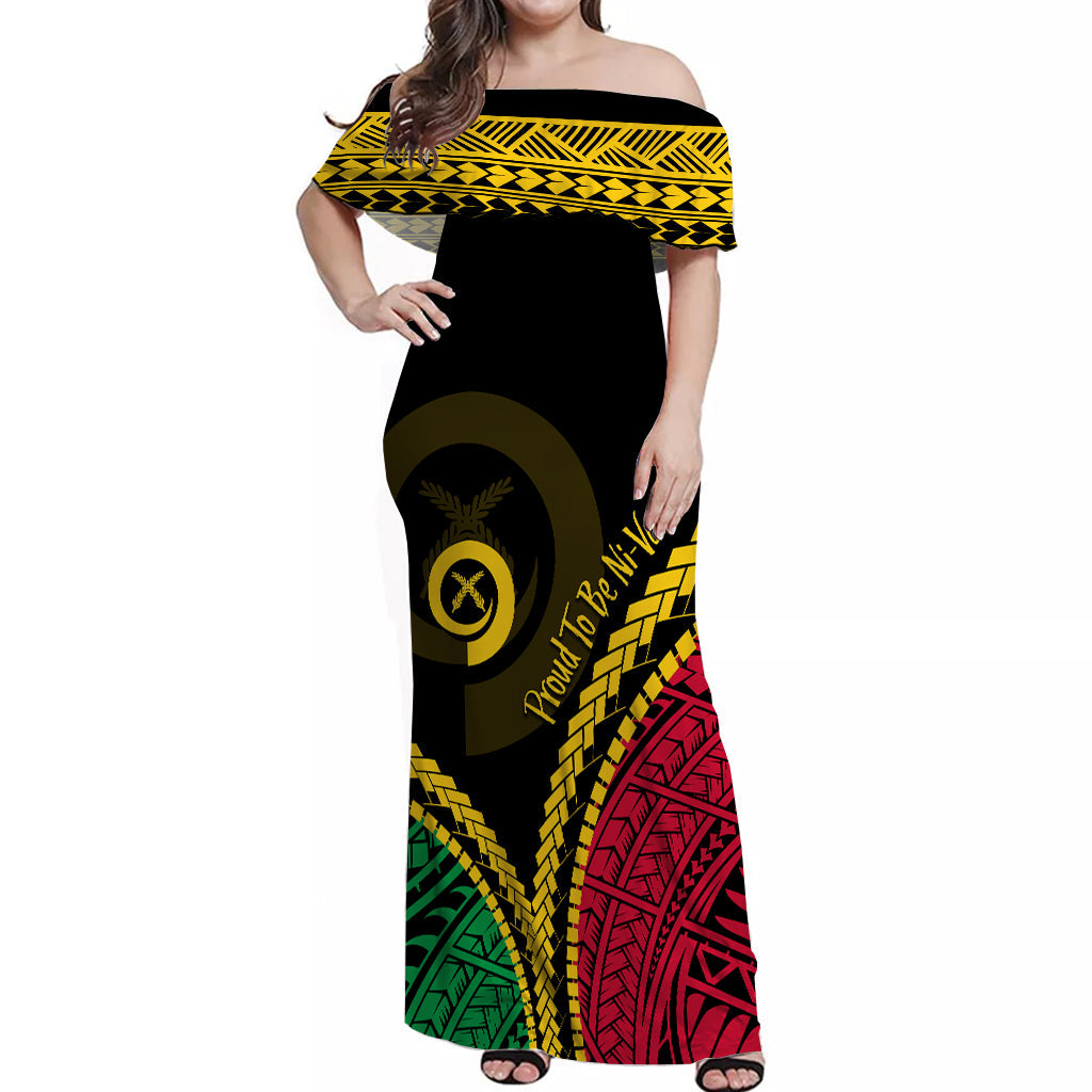 Vanuatu Off Shoulder Long Dress Proud Ni - Van Special Version LT7 Women Black - Polynesian Pride