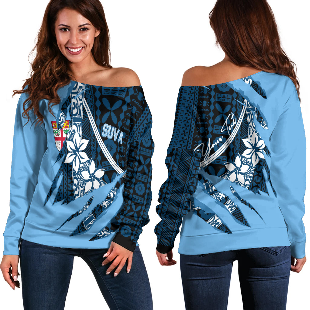 Fiji Suva Masi Pattern Personalised Off Shoulder Sweater Claw Style LT7 - Polynesian Pride