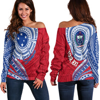 Samoa Personalised Off Shoulder Sweater Independence Day Flag Style LT7 Women Red - Polynesian Pride