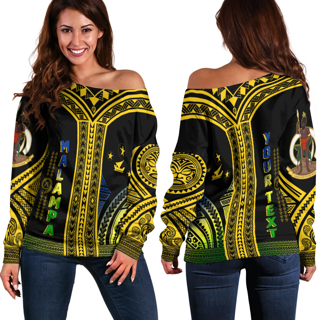 (Custom Personalised) Vanuatu Malampa Province Off Shoulder Sweater Unique Black & Gold LT7 - Polynesian Pride