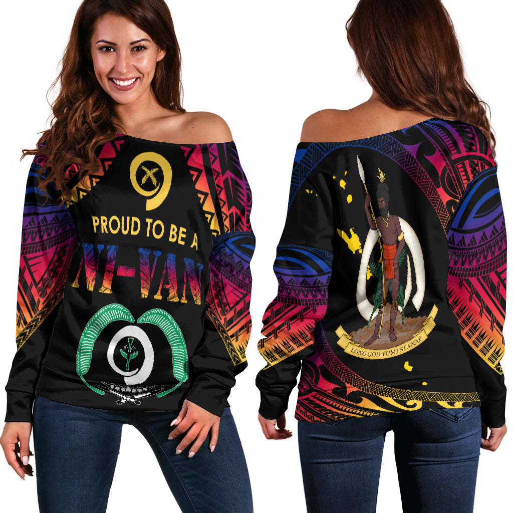 Vanuatu Proud To Be A Ni-Van - Polynesian Pattern Off Shoulder Sweater - Torba Province LT7 Women Black - Polynesian Pride