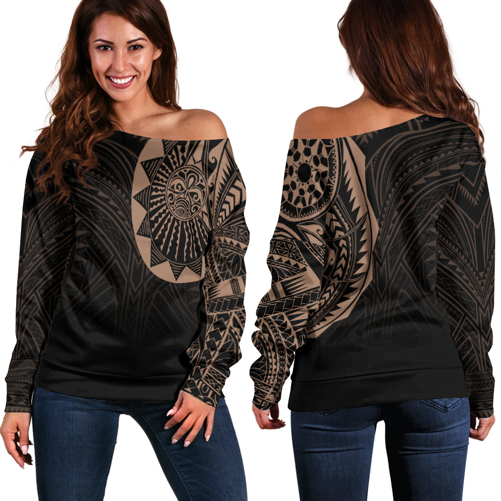 Polynesian Full Sleeve Tattoo Off Shoulder Sweater Blush Color LT7 - Polynesian Pride