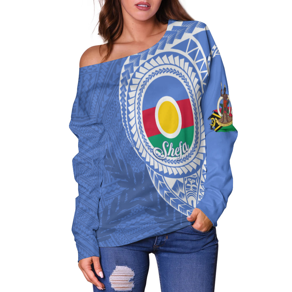 (Custom Personalised) Vanuatu Shefa Province Off Shoulder Sweater Shefa Emblem LT7 Blue - Polynesian Pride
