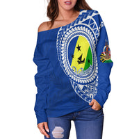 (Custom Personalised) Vanuatu Malampa Province Off Shoulder Sweater Malampa Emblem LT7 Blue - Polynesian Pride