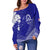 (Custom Personalize) Tonga Kolisi Kuini Salote Off Shoulder Sweater QSC Floral Tapa LT7 Blue - Polynesian Pride