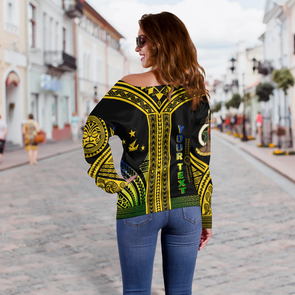 (Custom Personalised) Vanuatu Malampa Province Off Shoulder Sweater Unique Black & Gold LT7 - Polynesian Pride
