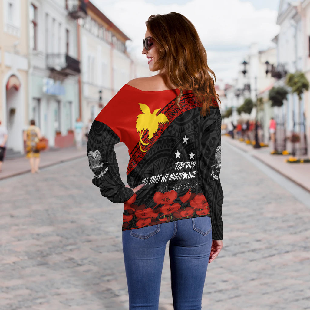 Papua New Guinea Off Shoulder Sweater PNG Remembrance Day LT7 - Polynesian Pride
