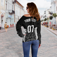 Personalised New Zealand Off Shoulder Sweater All Black Champion LT7 - Polynesian Pride
