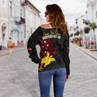 Personalised Papua New Guinea 47th Independence Off Shoulder Sweater Tribal Turtle LT7 - Polynesian Pride