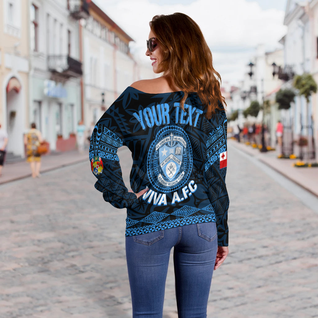 Personalised Tonga Apifo'ou College Off Shoulder Sweater Viva AFC - Black LT7 - Polynesian Pride