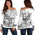 Personalised Fiji Day Off Shoulder Sweater Flying Fijians Masi Kesa Style - White LT7 Women White - Polynesian Pride