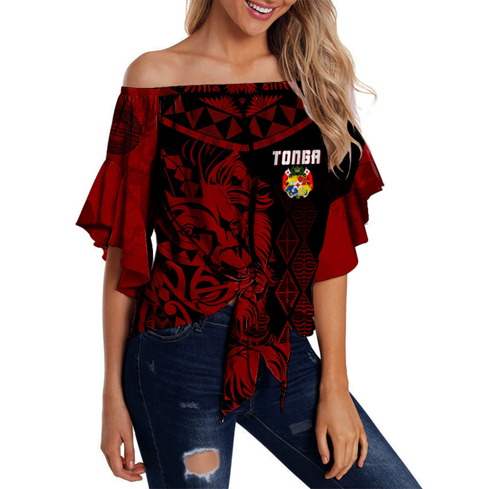 Tonga Personalised Off Shoulder Waist Wrap Top Emancipation Day Lion Style - Black LT7 Women Black - Polynesian Pride