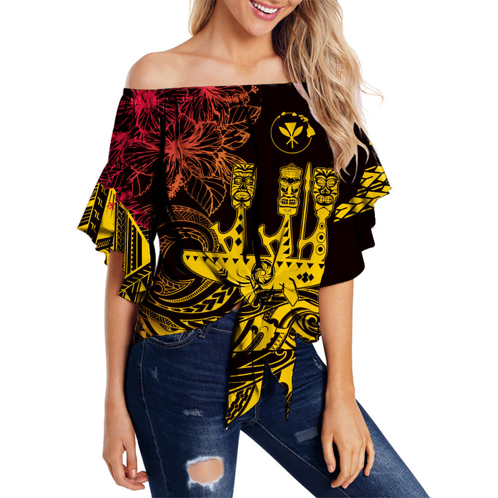 Hawaii Outrigger Canoe Paddling Personalised Off Shoulder Waist Wrap Top Tribal Tiki LT7 - Polynesian Pride